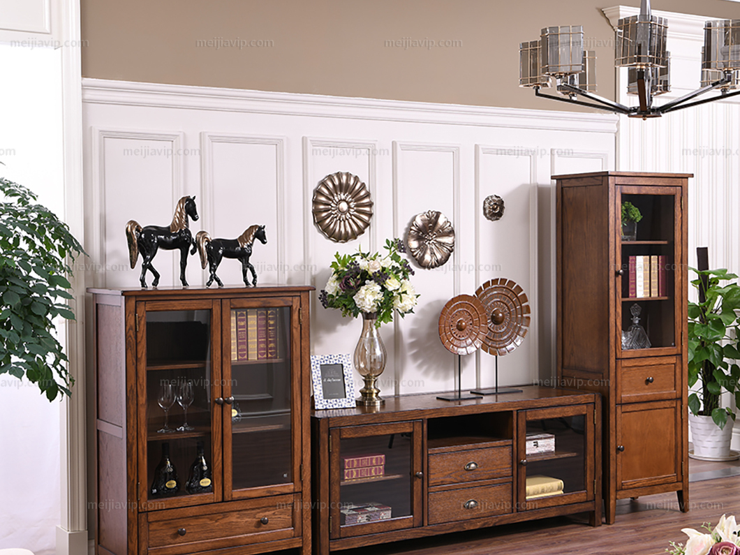 丹饰林 北美进口红橡 嘉宝莉环保漆 简美风格 美式双门立柜