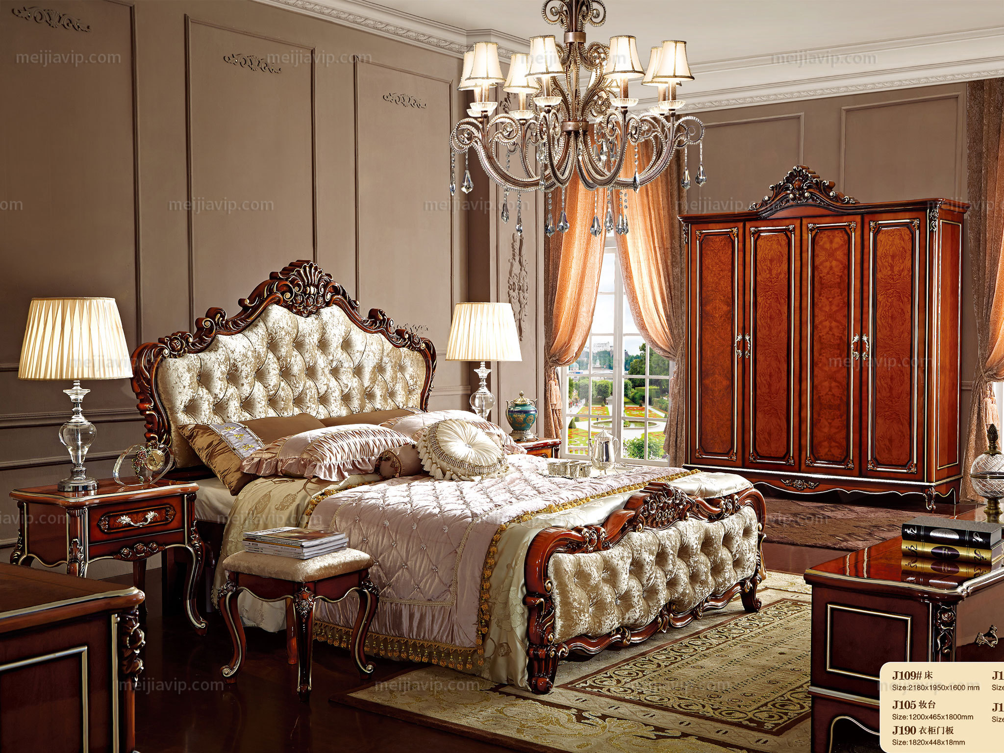 芭黎玫瑰 深法系列 优质进口橡胶木框架 松木内板玫瑰金 通用四门衣柜