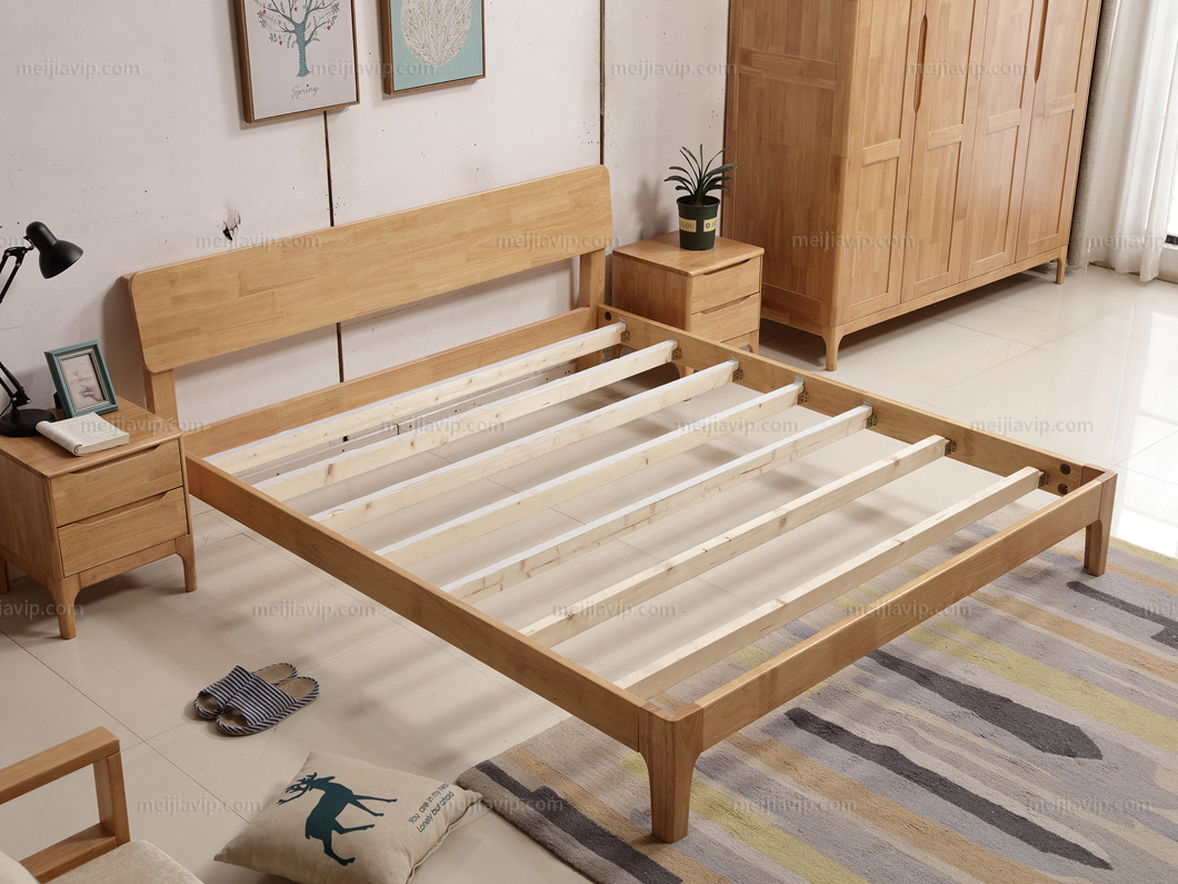 北欧风格橡胶木1.2米床 原木色