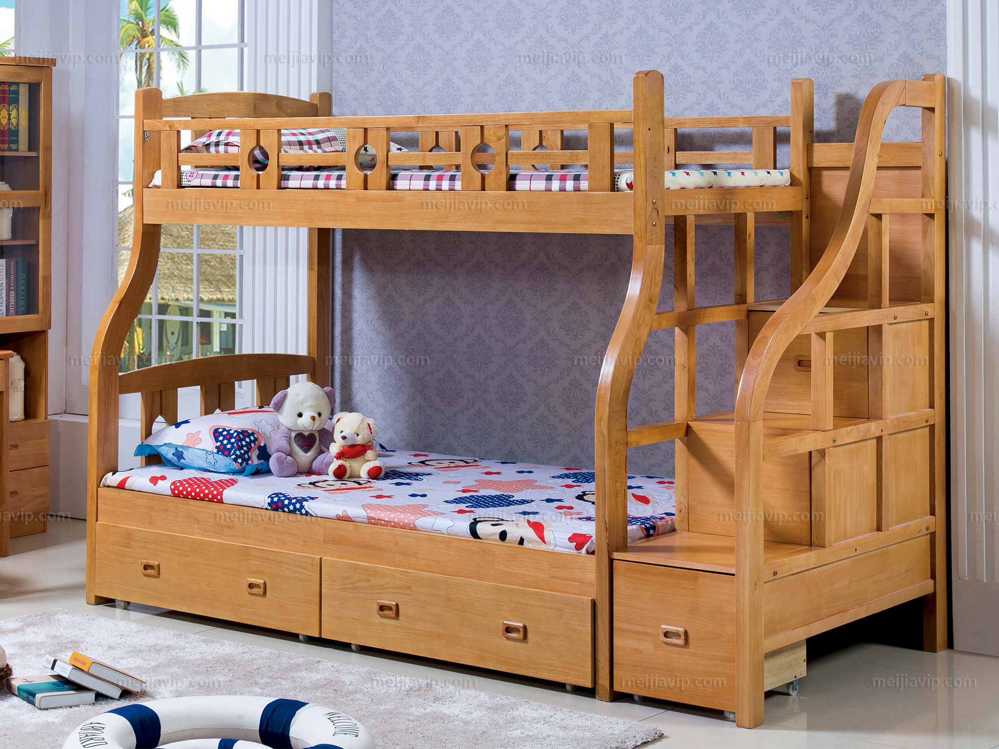 汉鼎 挂梯子母床1.2m 榉木色