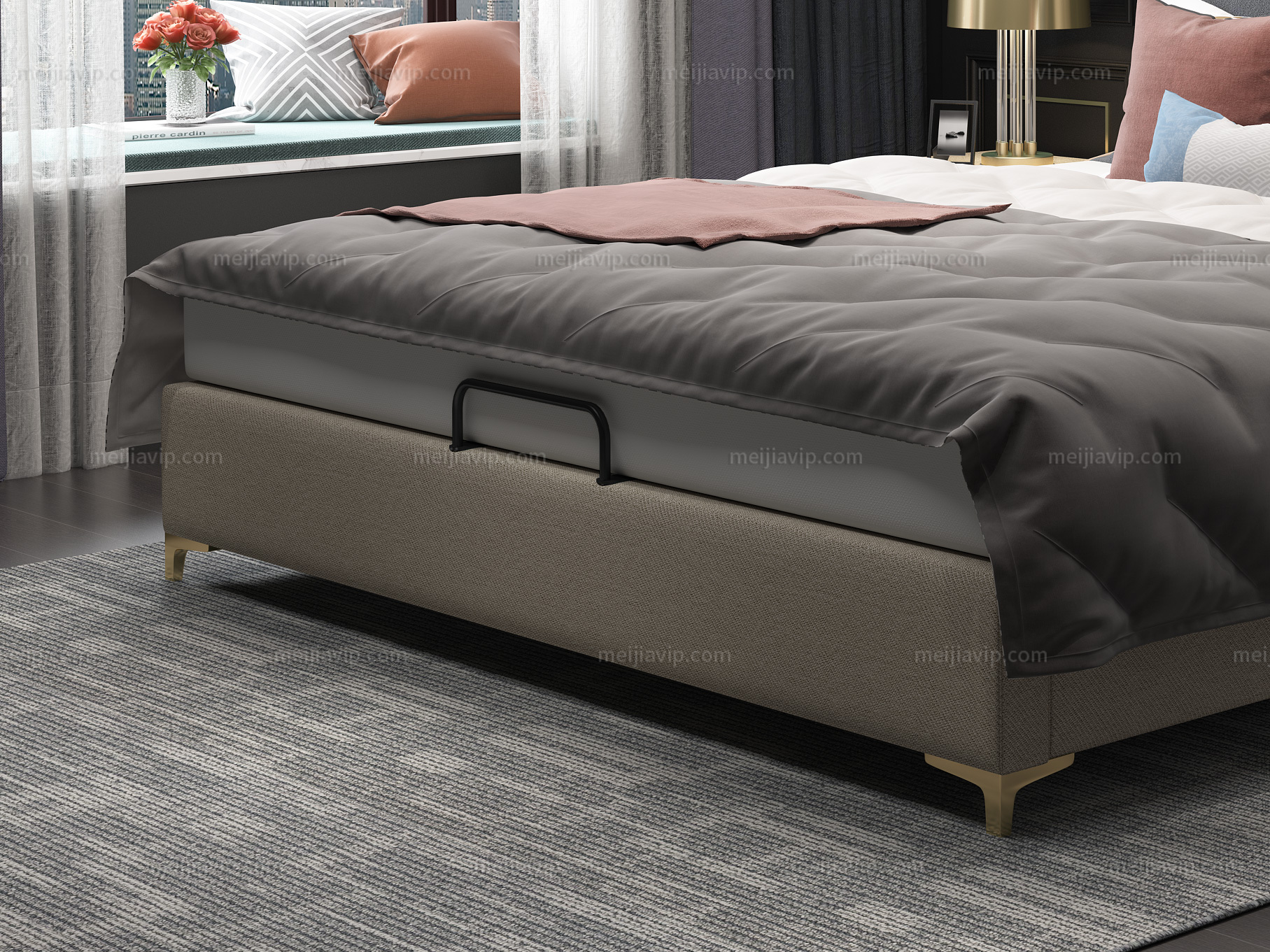 皮坊工艺 轻奢系列108床 1.8*2.0米米黄色布艺床