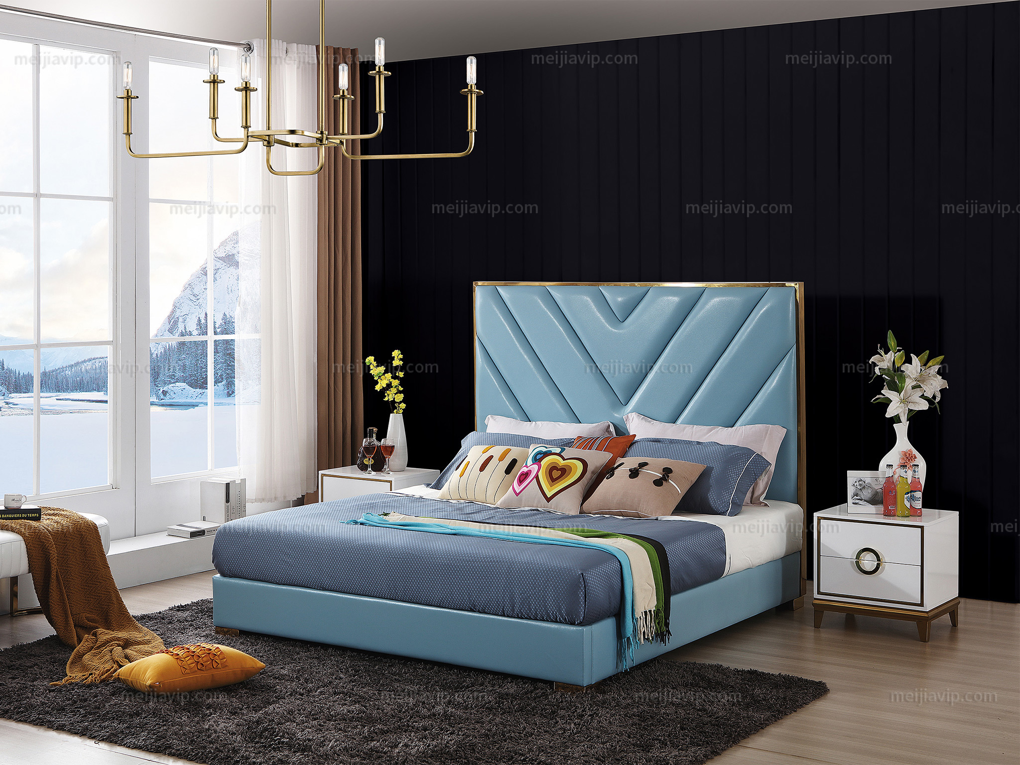 巴米尔 轻奢u007床 1.8*2.0米仿真皮皮艺床