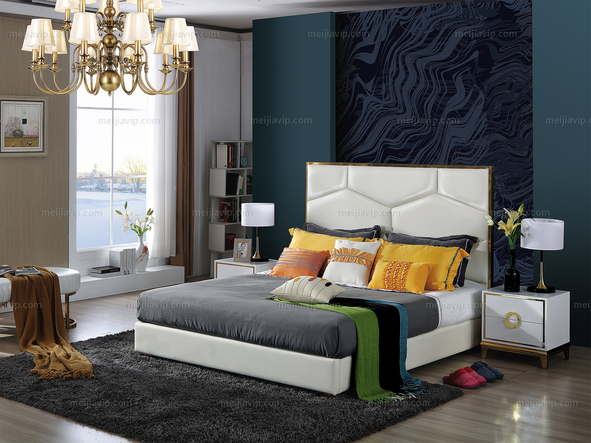 巴米尔 轻奢u061床 1.8*2.0米真皮皮艺床