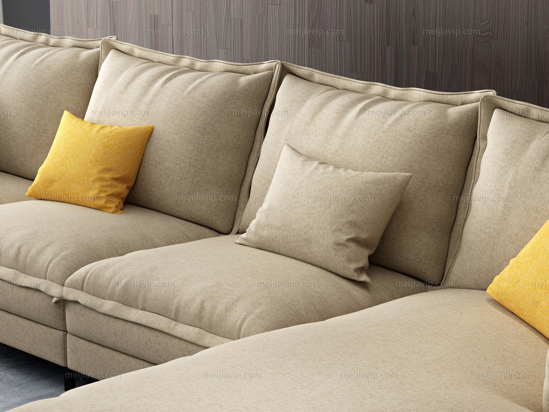 现代简约 透气棉麻布艺 俄罗斯进口落叶松坚固实木框架 米黄 沙发组合