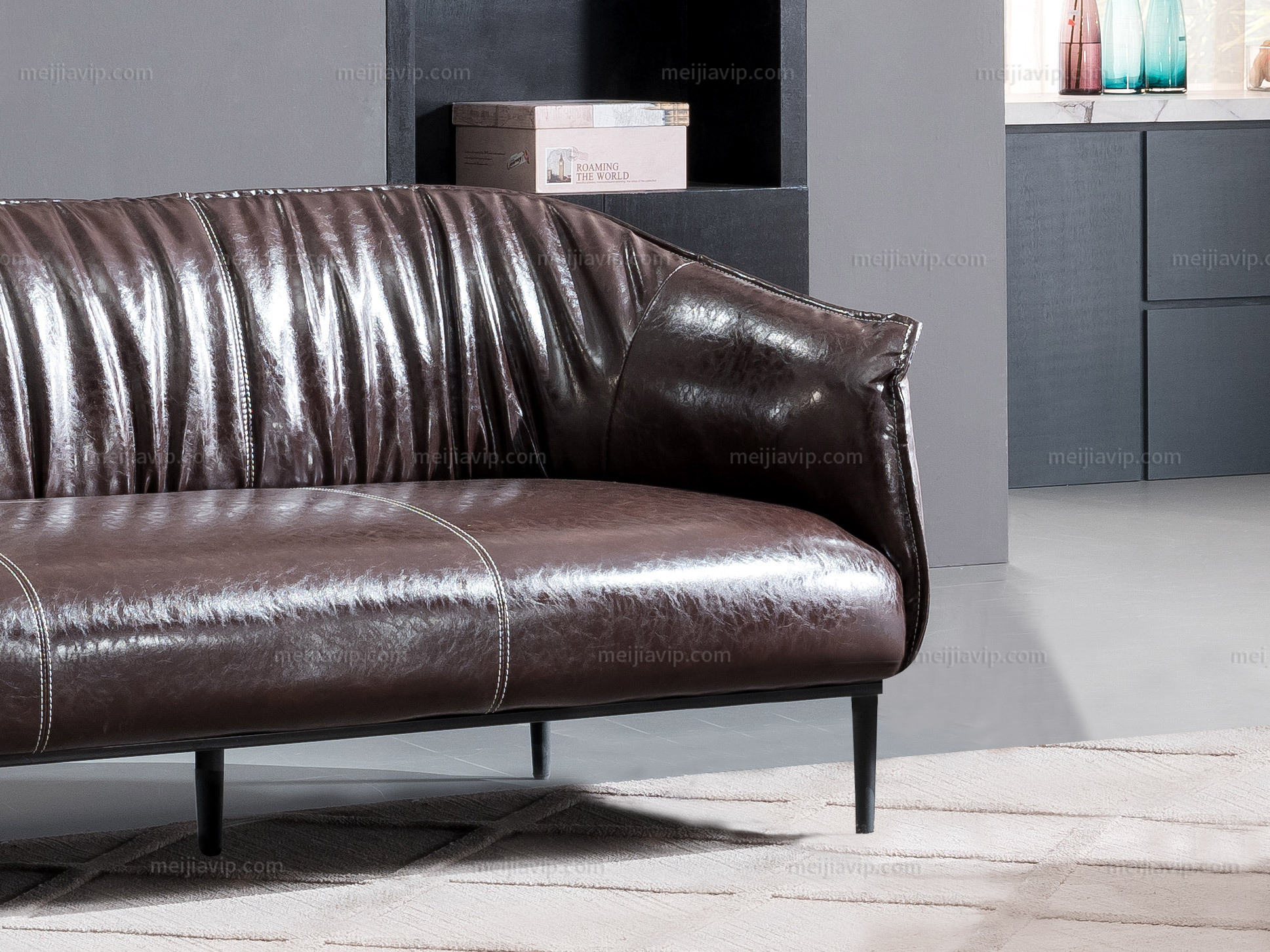 源木时光 北欧风格 超纤皮沙发 三人沙发