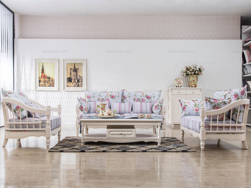 宏宇家私 韩式田园风格沙发欧式实木碎花沙发乡村小户型布艺可拆洗